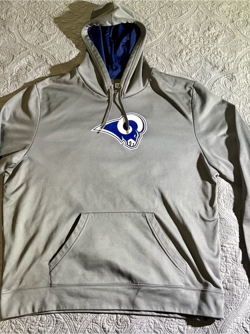 NFL Los Angeles Rams Gray Pullover Hoodie with Blue Lining